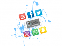 Uno smartphone circondato dai simboli di alcuni social network: You Tube, Facebook, Twitter, Instagram e Whatsapp